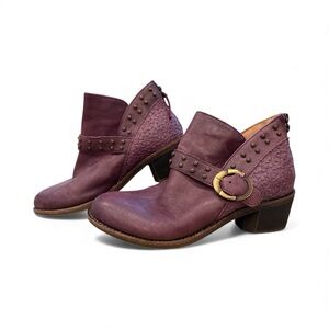 Women's Halsa Melania Ankle Boots Leather Studded Buckle Purple Size 9